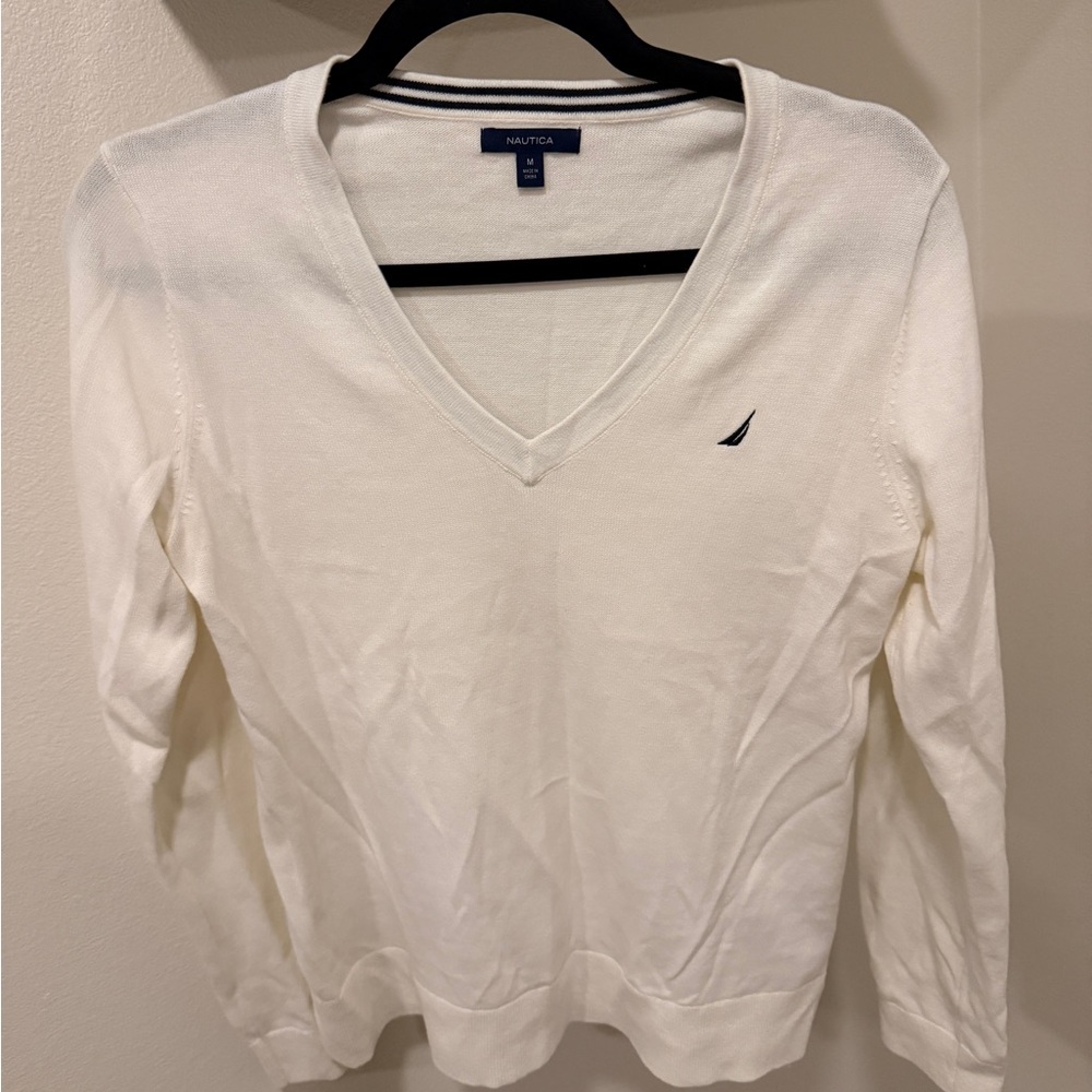 Nautica Women's Off-White V-Neck Sweater
